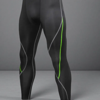 Men's Stretchy Moisture-Wicking Fitness Leggings – Running & Training Pants Black green line