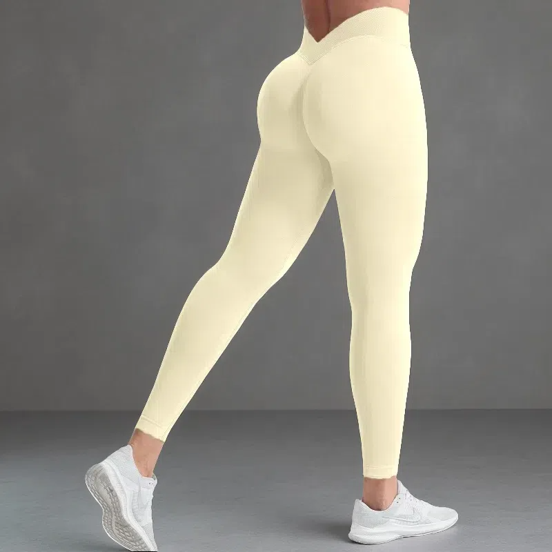 Yoga Women's High Waist Hip Lift Peach Shark Pants Beige