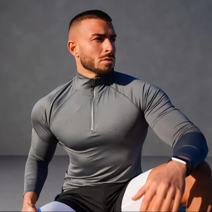 Men’s Quick-Dry Fitness T-Shirt – Long Sleeve Half-Zip Compression Top