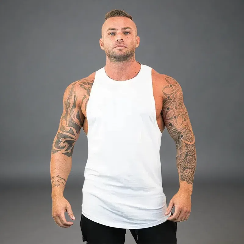 Blank Cotton Waistcoat Loose Bodybuilding Fitness Sports Vest White