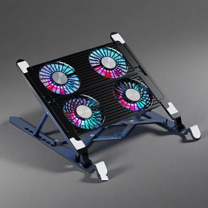 Folding Laptop Stand with Silent Cooling Fans – Adjustable Radiator for Desk & Lap Use | USB-C Charging Four Fans Black