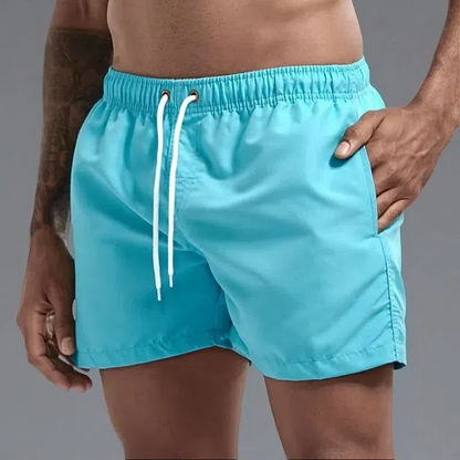 Casual Candy-colored Men's Beach Shorts – Comfortable Medium Elasticity Summer Wear Sky Blue
