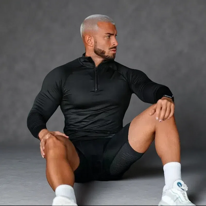 Men’s Quick-Dry Fitness T-Shirt – Long Sleeve Half-Zip Compression Top