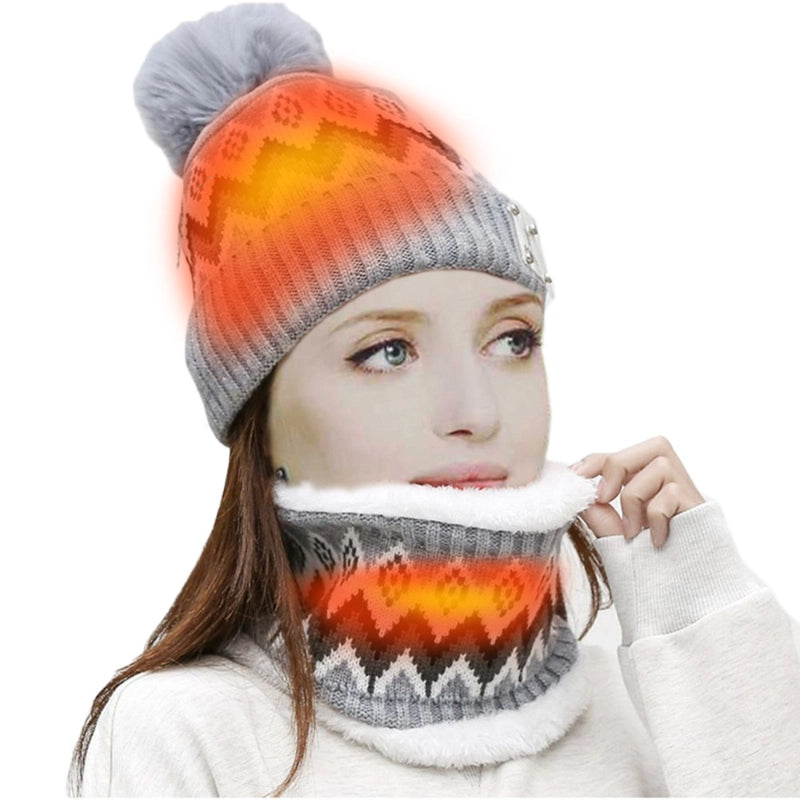USB Electric Heating Knitted Hat, Scarf & Gloves Set – Keep Warm with Heated Wearables