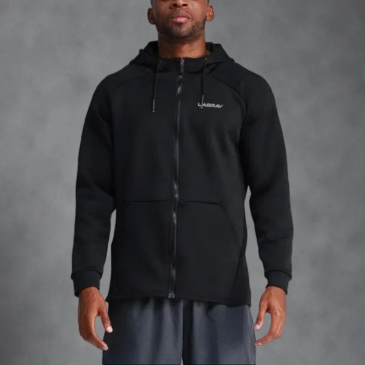 Men’s Quick-Drying Hooded Fitness Jacket – Zipper Front Cardigan for Running & Training Black