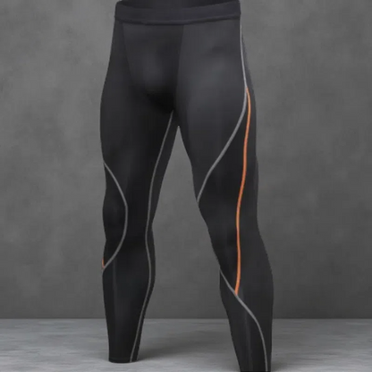 Men's Stretchy Moisture-Wicking Fitness Leggings – Running & Training Pants Black orange line