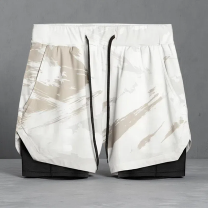 Double-Layer Quick-Dry Running Shorts – Casual & Sporty Comfort Light white camouflage