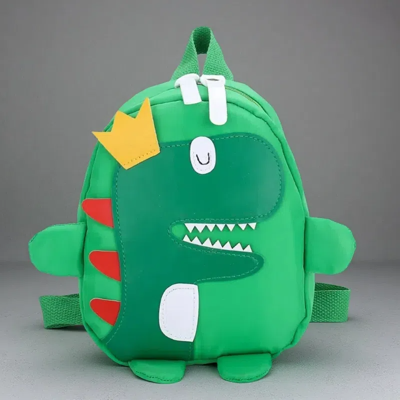 Happy Crown Dinosaur School Bag Backpack – Durable Canvas Kids’ Backpack with Polyester Lining Green