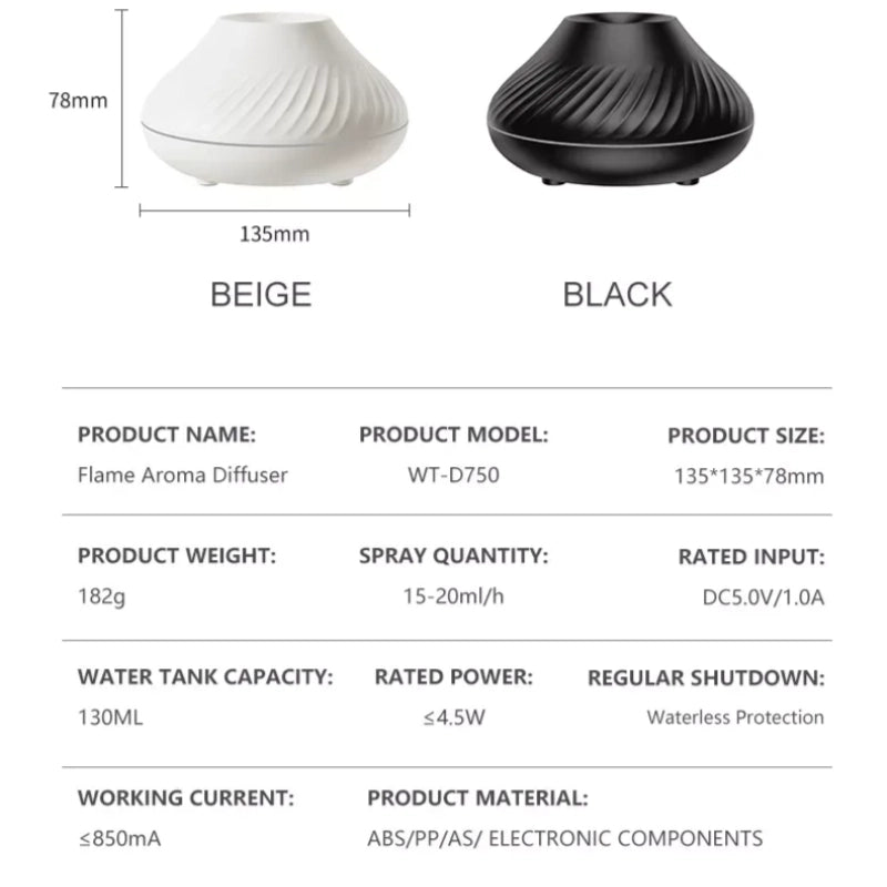 Newest RGB Flame Aroma Diffuser – 130ml 3D Colorful Volcano Humidifier