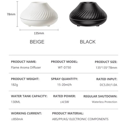 Newest RGB Flame Aroma Diffuser – 130ml 3D Colorful Volcano Humidifier