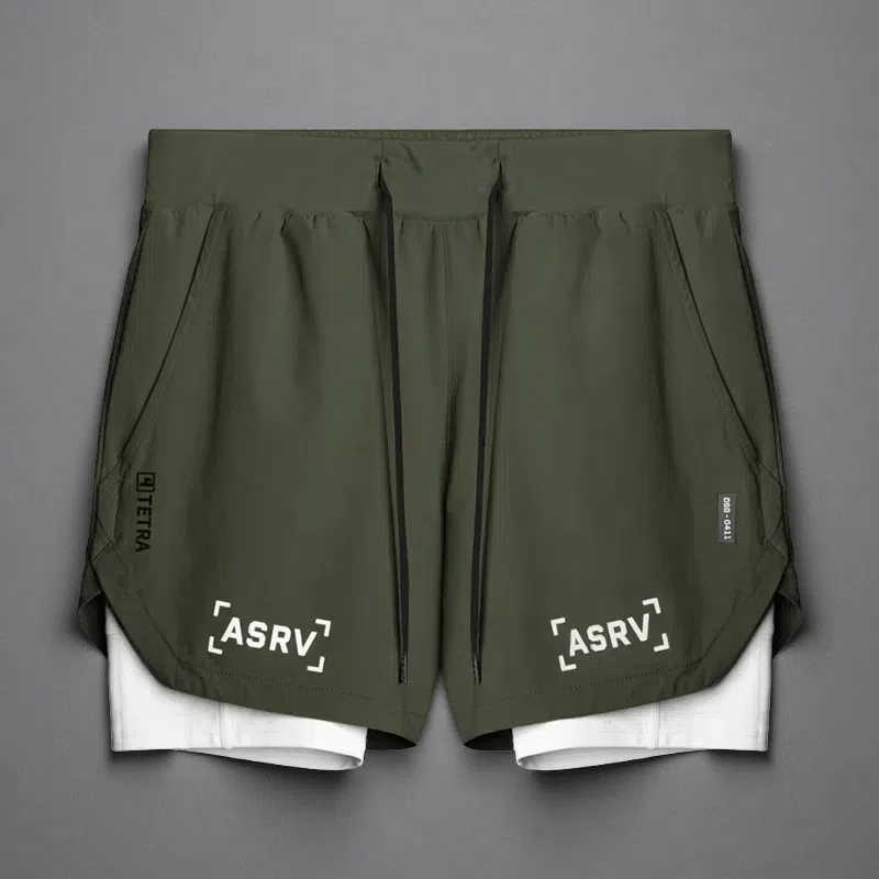 Outdoor Running Fitness Anti-exposure Double Layer Quick-drying Basketball Shorts for Men Army Green