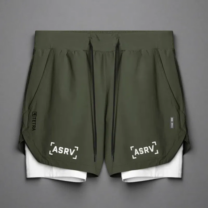 Outdoor Running Fitness Anti-exposure Double Layer Quick-drying Basketball Shorts for Men Army Green