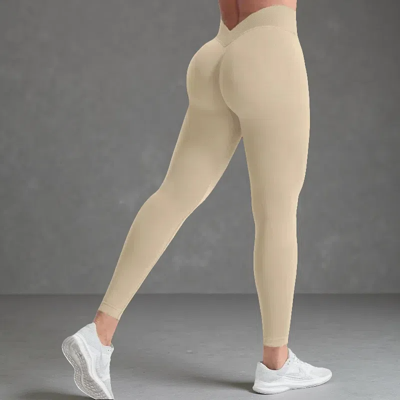 Yoga Women's High Waist Hip Lift Peach Shark Pants Light Khaki