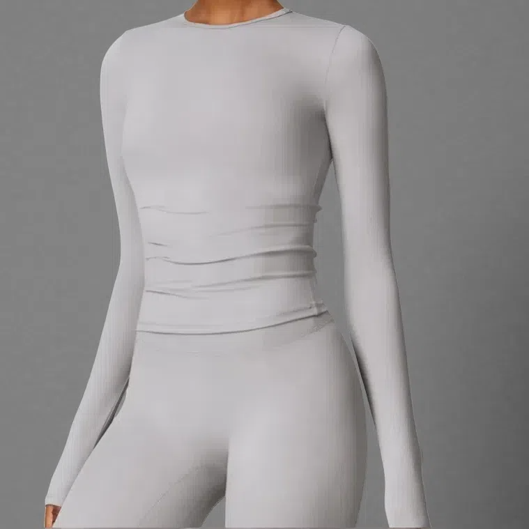 Tight-Fitting Brushed Yoga Set – Quick-Drying Fitness Long Sleeve & High Waist Leggings for Women