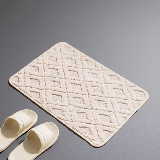 Rhombus Plush Absorbent Floor Mat – Soft & Machine Washable Bathroom Door Mat White 38x58