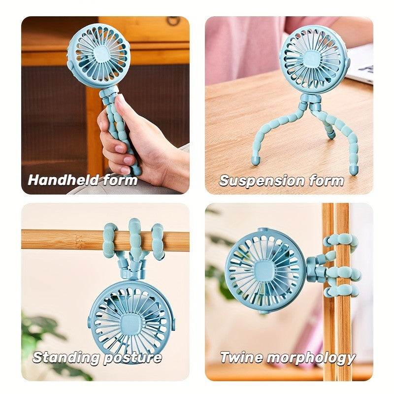 Portable USB Mini Octopus Fan – Adjustable Tripod Fan with LED Light for Stroller, Desk & More