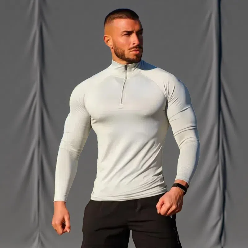Men’s Quick-Dry Fitness T-Shirt – Long Sleeve Half-Zip Compression Top