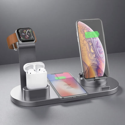 Wireless Charger 4 In 1 Charging Station For AppleIWatch Series 8 7 I-Phone 15 14 13 12 Pro Airpods Pro 3 2 Charging Stand Dock Silver
