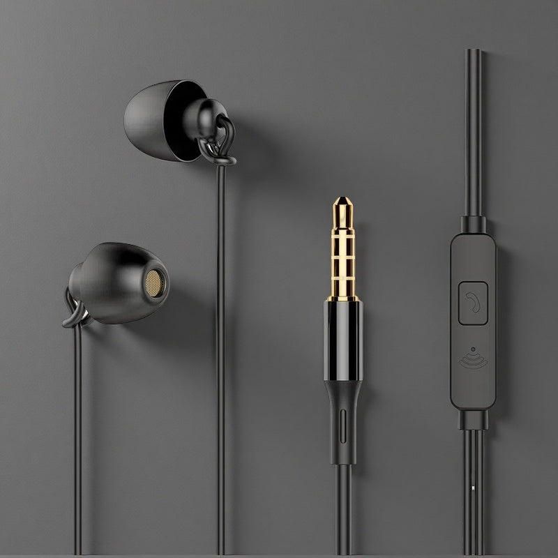 Soft Silicone Soundproof Wired In-Ear Headphones with Microphone – Comfortable Noise Isolation Normal version black