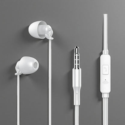 Soft Silicone Soundproof Wired In-Ear Headphones with Microphone – Comfortable Noise Isolation Normal version white