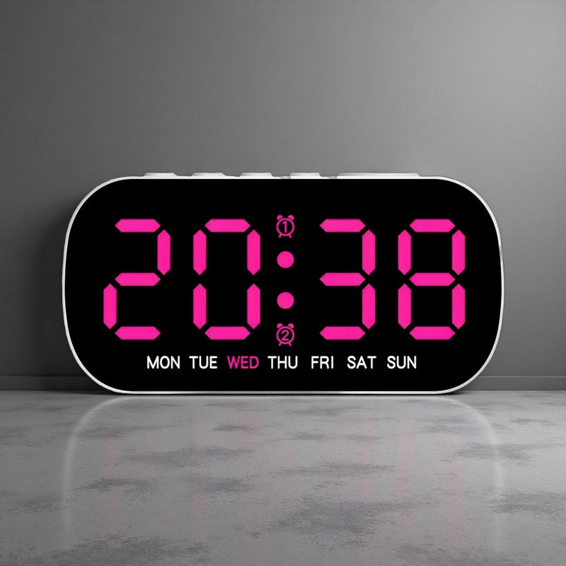 LED Digital Alarm Clock – Slim, Colorful & Easy-to-Use Electronic Clock Rose Red