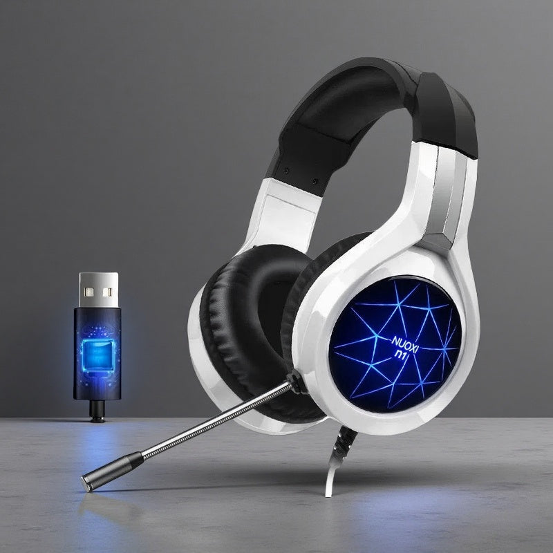 Universal Gaming Headset – Over-Ear Wired Headphones for Video Games & Multimedia White N1 usb