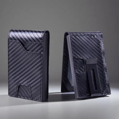 RFID Anti-Theft Card Holder – Slim Aluminum Alloy Wallet for Men & Women Carbon Fiber Black