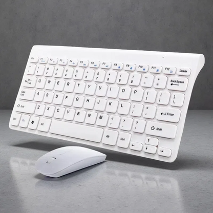 Wireless Mouse and Keyboard Set – 2.4G Connection, 10m Range, Ultra-Quiet Compact Design White