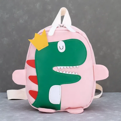 Happy Crown Dinosaur School Bag Backpack – Durable Canvas Kids’ Backpack with Polyester Lining Pink