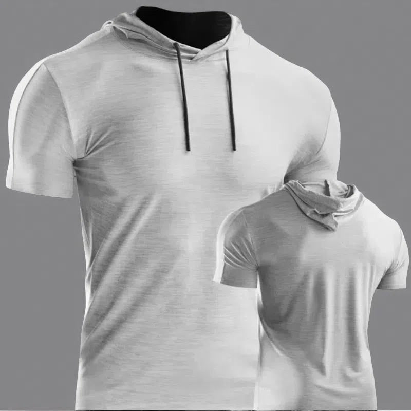 Men’s Muscle Hooded Short Sleeve T-Shirt – Slim Fit Striped Sports & Leisure Top White B