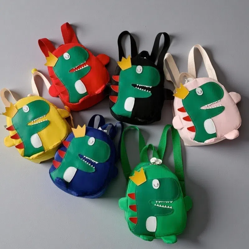 Happy Crown Dinosaur School Bag Backpack – Durable Canvas Kids’ Backpack with Polyester Lining
