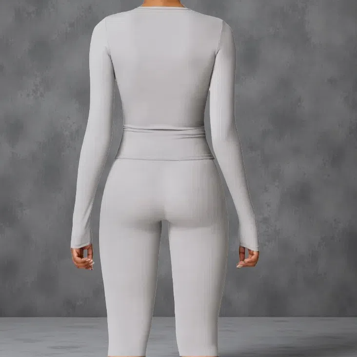 Tight-Fitting Brushed Yoga Set – Quick-Drying Fitness Long Sleeve & High Waist Leggings for Women