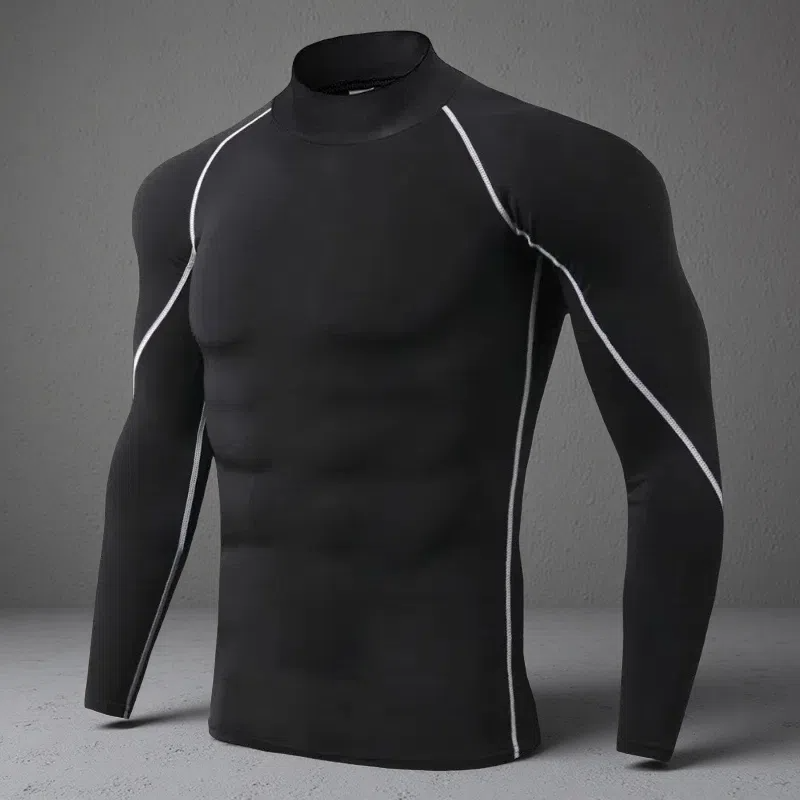 Men’s Turtleneck Quick-Dry Workout Long Sleeve – Slim Fit Pullover for All Seasons Gray Line