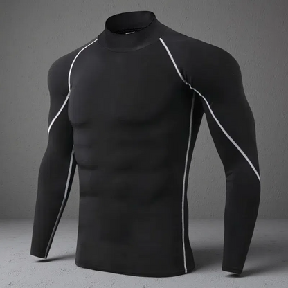 Men’s Turtleneck Quick-Dry Workout Long Sleeve – Slim Fit Pullover for All Seasons Gray Line