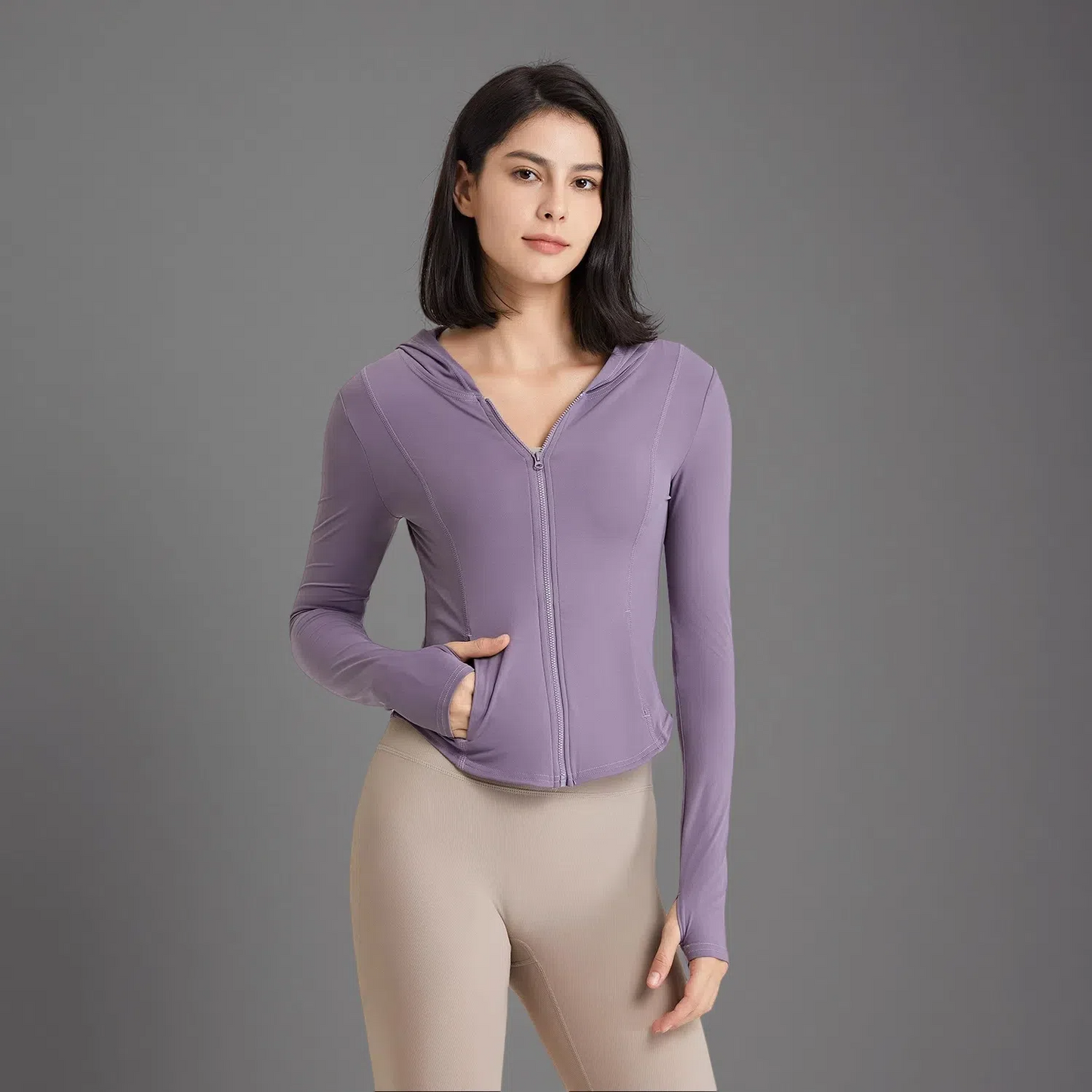 Women's Hooded Running Top – Lightweight Zip-Up Workout Jacket Twilight Purple