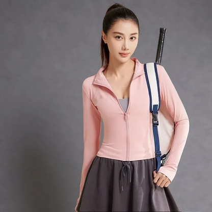 Patchwork Yoga Jacket – Breathable & UV-Resistant Workout Coat for Women Barbie Pink