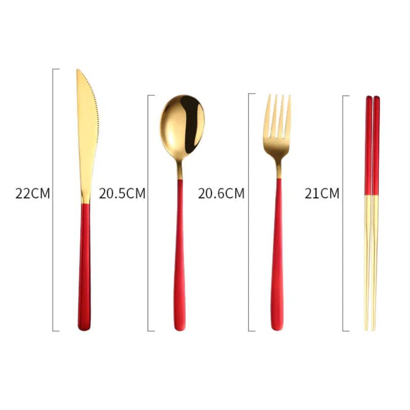 304 Stainless Steel Dinnerware Set – Portable Gold Flatware with Travel Case