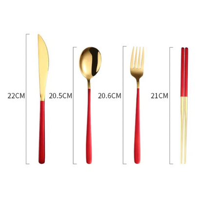304 Stainless Steel Dinnerware Set – Portable Gold Flatware with Travel Case