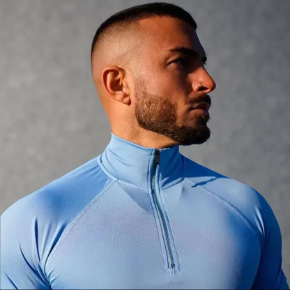 Men’s Quick-Dry Fitness T-Shirt – Long Sleeve Half-Zip Compression Top