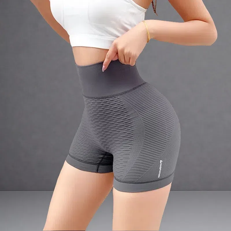 Grid Design High-Waist Sports Shorts – Women’s Yoga & Fitness Shorts