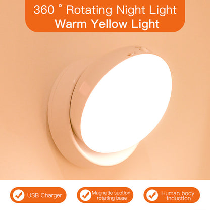 Rotating Motion Sensor Light – USB Rechargeable Night Light for Hallways, Wardrobes & Garages Yellow