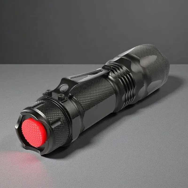 LED Mini Telescopic Zoom Rechargeable Strong Light Flashlight – Aluminum Alloy Black