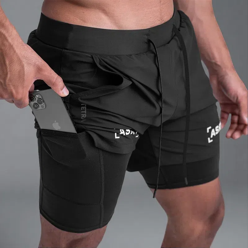 Outdoor Running Fitness Anti-exposure Double Layer Quick-drying Basketball Shorts for Men