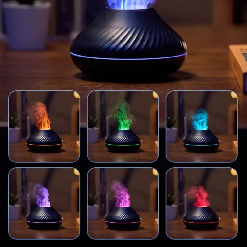 Newest RGB Flame Aroma Diffuser – 130ml 3D Colorful Volcano Humidifier