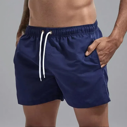 Casual Candy-colored Men's Beach Shorts – Comfortable Medium Elasticity Summer Wear Navy Blue