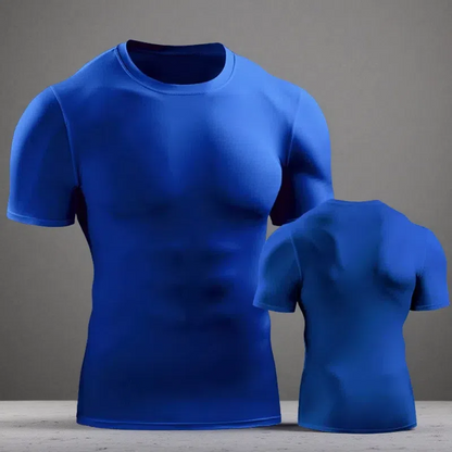 Men’s Muscle Hooded Short Sleeve T-Shirt – Slim Fit Striped Sports & Leisure Top Blue