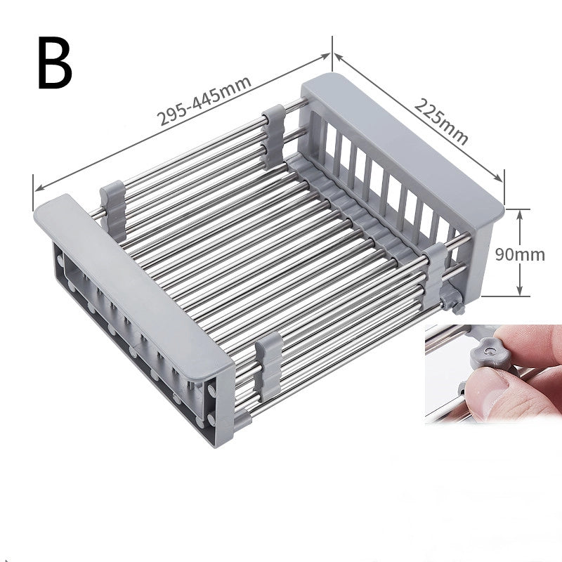 Retractable Kitchen Sink Rack – Over-the-Sink Dish & Utensil Drainer with Splash-Proof Faucet Option B