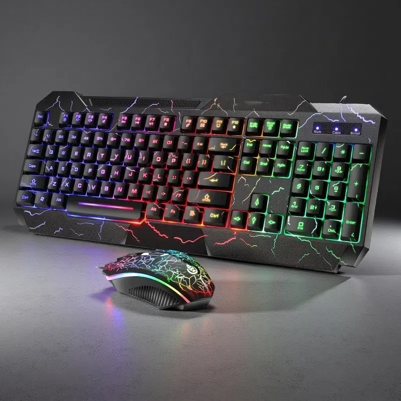 Crackle Word Through 4D Wired Luminous Gaming Keyboard & Mouse Set – Colorful Backlit ABS Keycaps