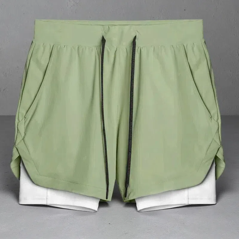 Double-Layer Quick-Dry Running Shorts – Casual & Sporty Comfort Grass green