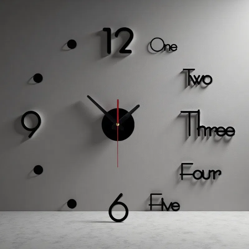 3D Wall Clock – Modern Stereo Digital Clock with Unique Design Black 50x45cm